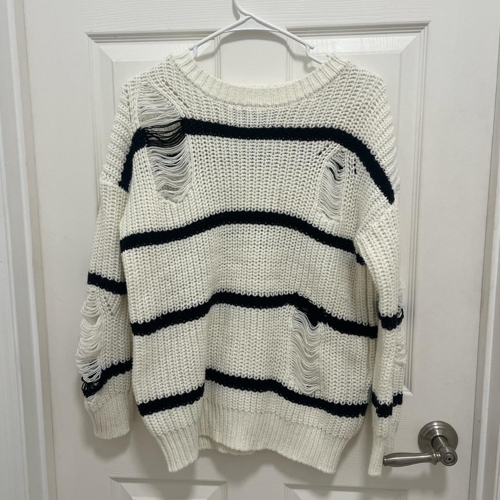 Forever 21 Cream and Black Striped Sweater